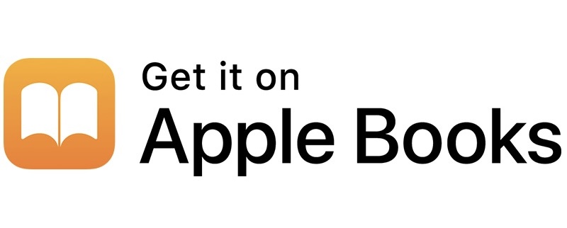 Orange Apple Books promo image: app icon with an open book on the left and the text 'Get it on Apple Books' to the right. Apple Books Apple Books